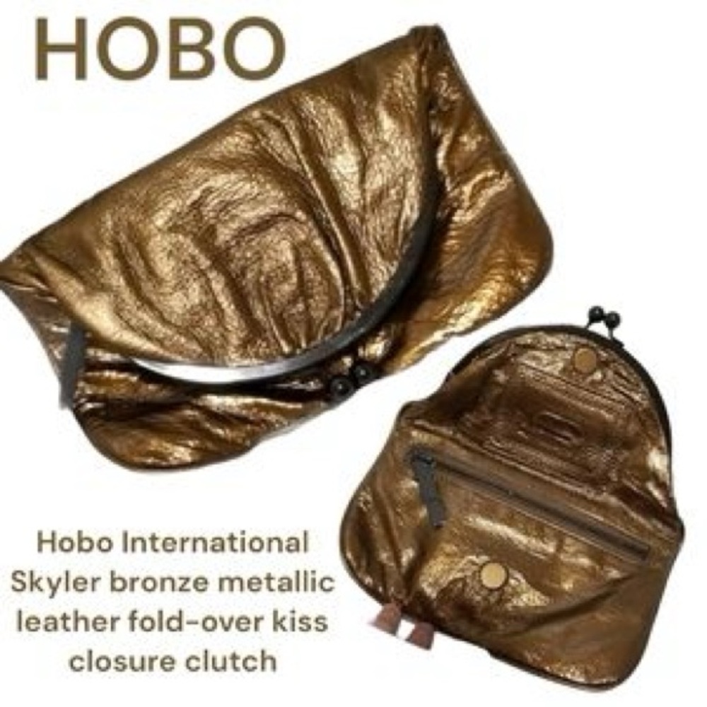 Hobo metallic clutch with kiss closure in Bronze